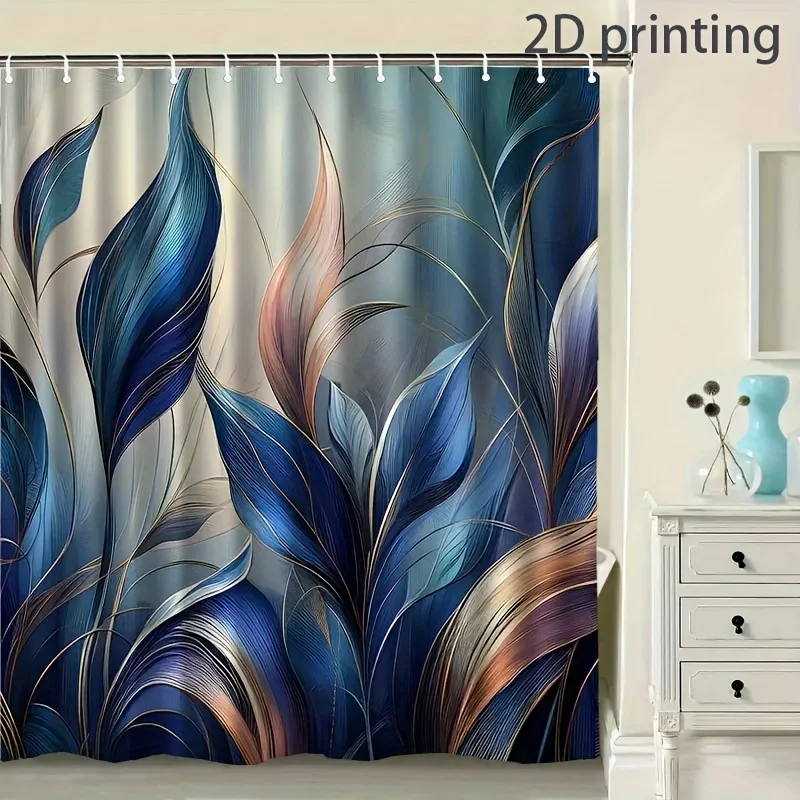 2D Flat, 2D Flat, 1pc Abstract Art Design Shower Curtain, Featuring Vibrant And Fluid Leaf Motifs in 2D, Made from Polyester, In