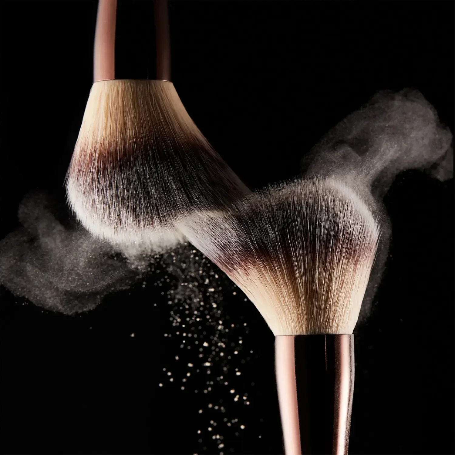 Brosse à poudre sablier en poils synthétiques, Double tête, réglage, poignée en métal brun, pinceau de maquillage sculptant le Contour