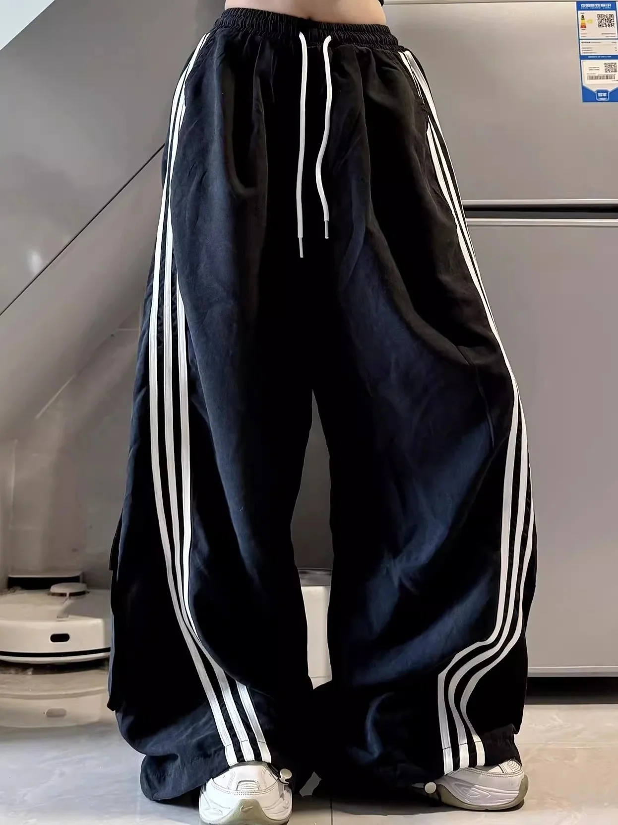 

American Sle Casual Pants Striped Workwear ex High Waist Loose Fit Parachute Pants Men's Women's Multi ket Trendy