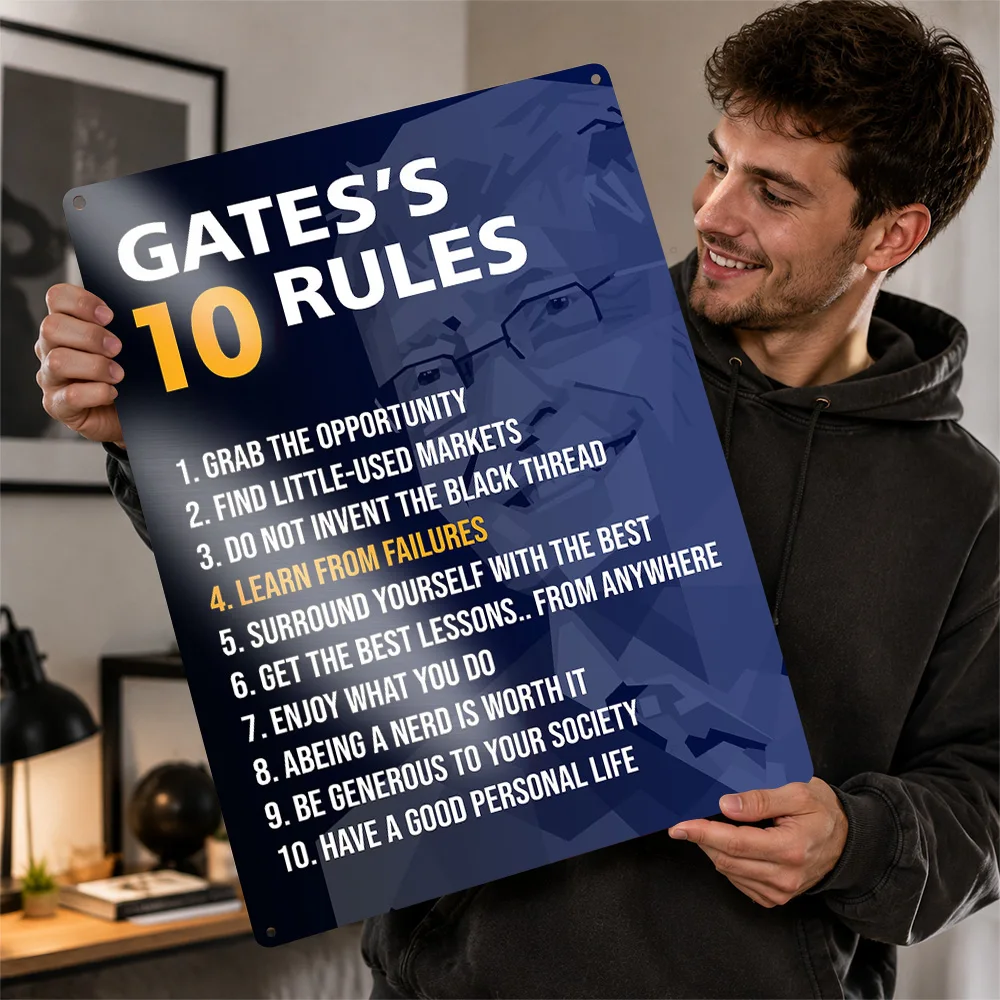 Bill Gates Rules Poster Quote Wall Art Personalized Vintage Metal Sign for Office Gym Study Room Home Decor Inspirational Gift