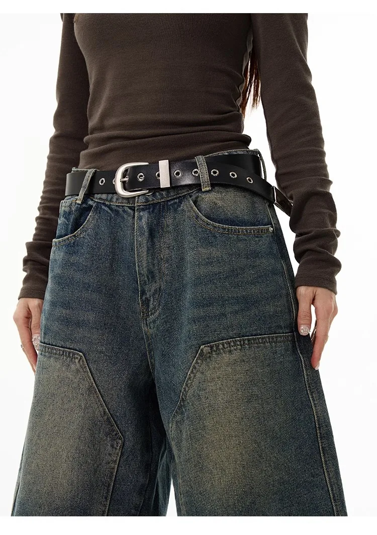 Men's Denim Shorts Old School Vintage Wood-Cut Wide-Leg Shorts, Capri Pants for Couples in Summer