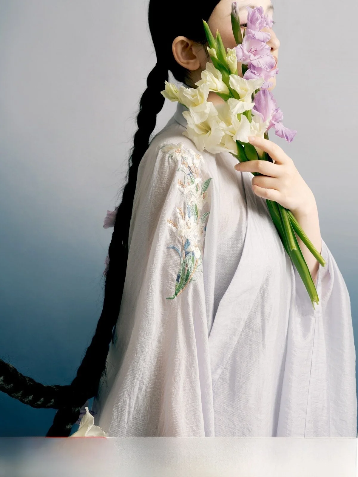 

Spring Summer Hanfu Original Design Embroidered Manin Collar Long Dr Solitary Moon Chinese Sle Wo...