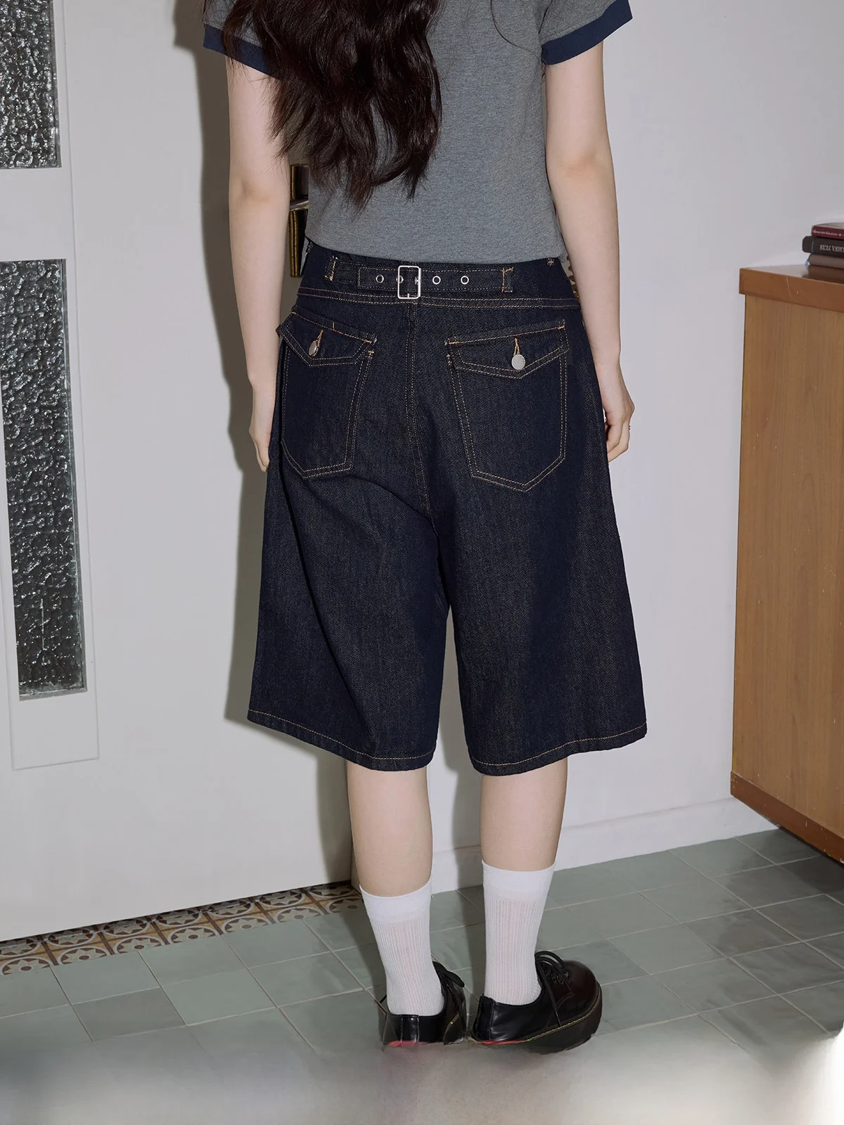 

Deep Blue High Waist Straight Leg Five-Button Women's Jeans Loose Slimming Wide Leg Pants Retro Style Summer New Arrival