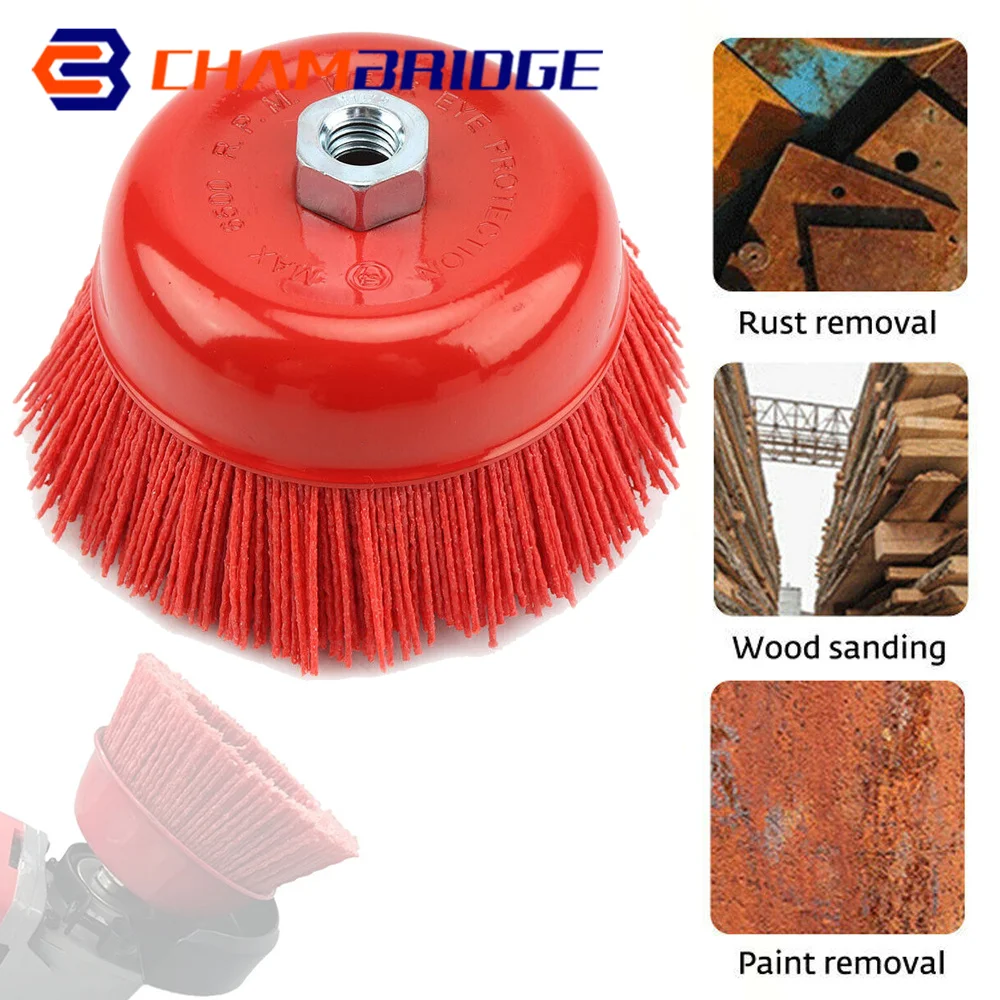 

M14/M16 Nylon Cup Brush Angle Grinding Wire Wheel Brush Drill Rotary Abrasives For Metal Rust Removal Wood Polishing 125mm 1pcs