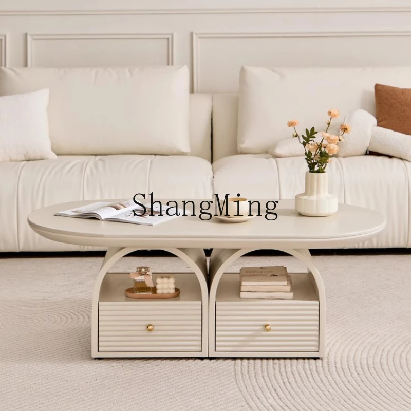 

SM new high-end cream wind rock board coffee table living room home modern simple small table