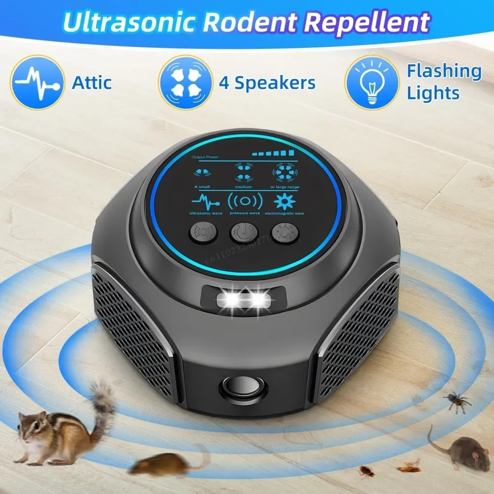 Plug-in Ultrasonic Rodent Repellent 4-in-1 360 Degrees Electronic Pest Repeller Rats Mice Cockroaches Mosquitoes Flies Safe Home
