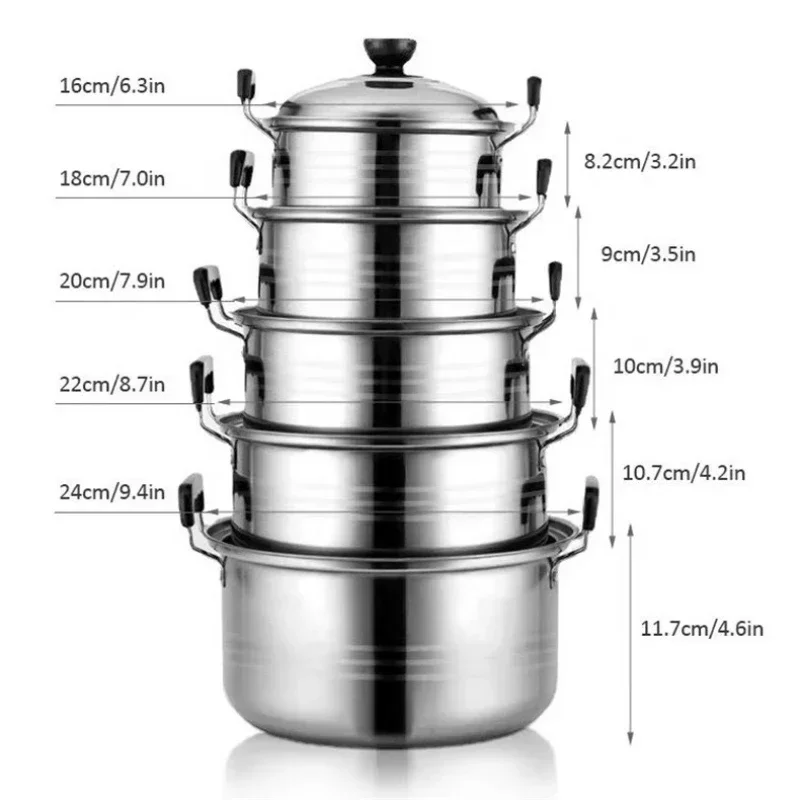 Pięcioczęściowy zestaw Stockpot Nieprzywierające naczynia indukcyjne Garnki ze stali nierdzewnej Antymagnetyczne gotowanie Wielofunkcyjne garnki