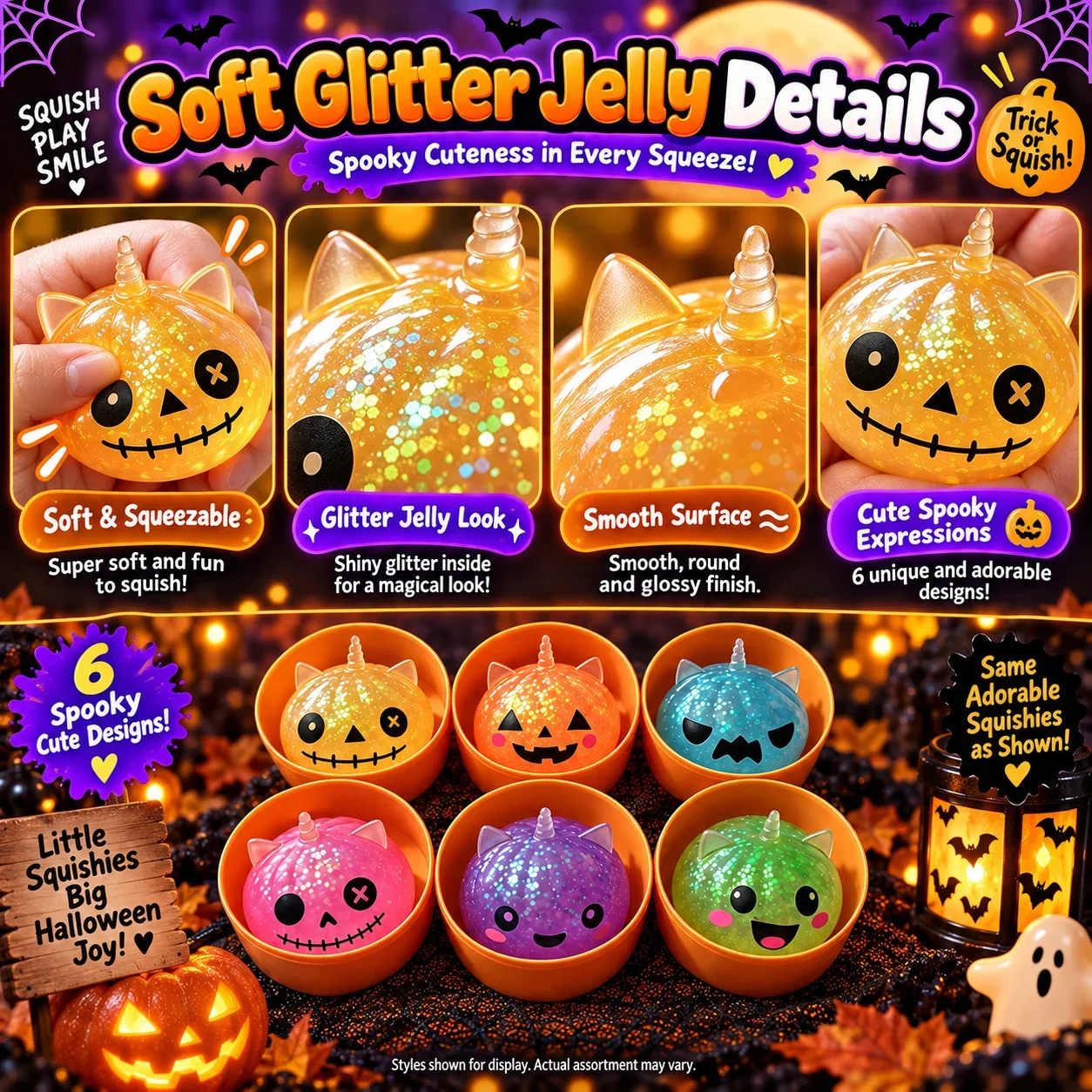 1-5PCS Halloween Unicorn Dumpling Squishy Blind Box Animal Ears Slow Rebound Squeeze Fidget Sensory Stress Relief Gift Pack