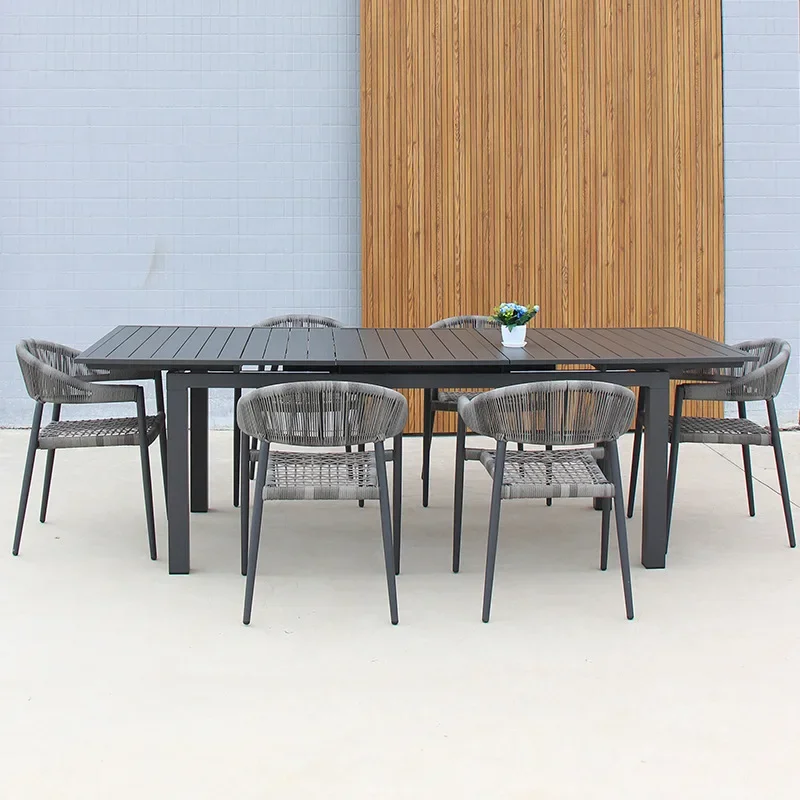 Simple leisure tables and chairs outdoor garden courtyard aluminum alloy telescopic tables open-air dining tables and chairs