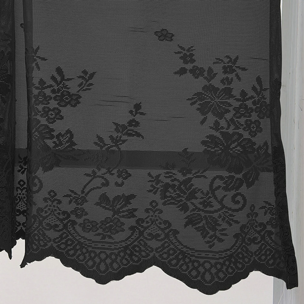 

Lace Curtains 74X61Cm Black Short Window Curtain For Kitchen Bathroom Balcony Half Sheer Panel Sun Proof Polyester Decor