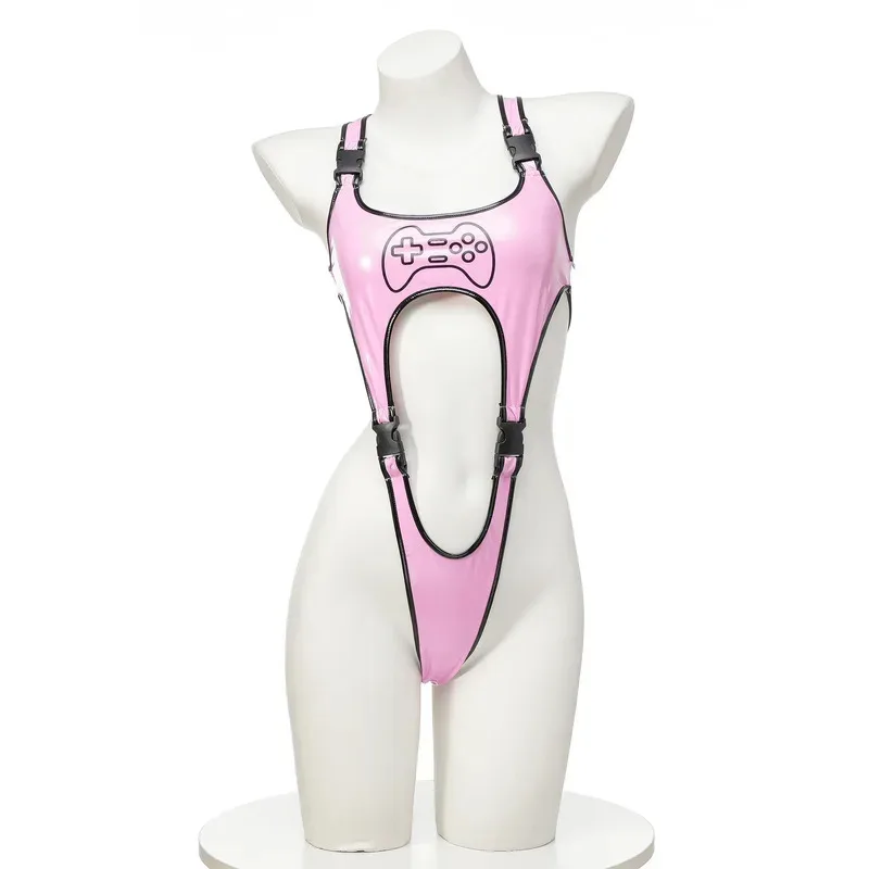 لعبة جلدية Cyberpunk ملابس السباحة تأثيري بذلة زي تحكم HighLeg ارتداءها النساء مشبك منامة ملابس حفلة DJ ليلة