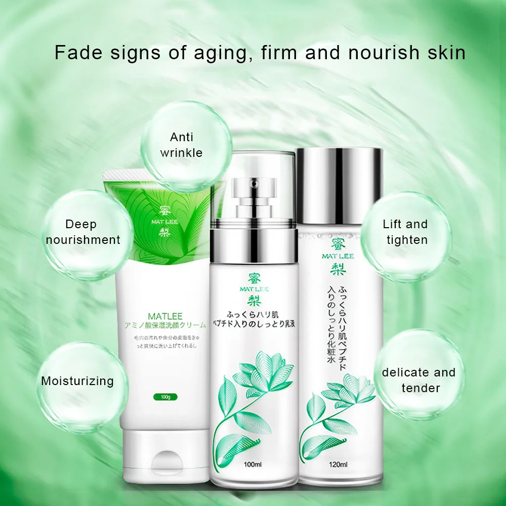 MATLEE Skin Care Set Fade Fine Lines Sagging Anti-Aging Young Skin Moisturizing Wash Essence Lotion Toner