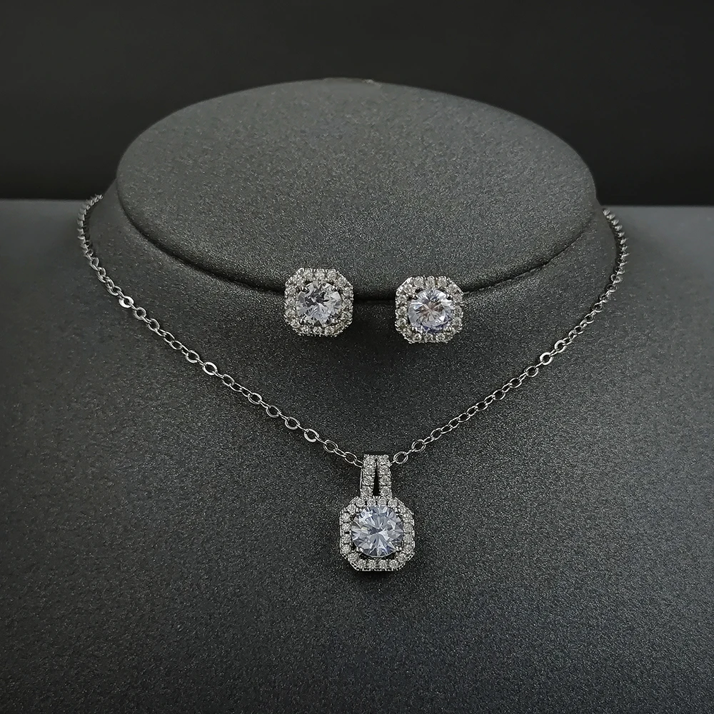 2024 New Trendy pink Color Earrings and Necklace Pendant Set for Women Anniversary Gift Jewelry Wholesale x1104-e1104