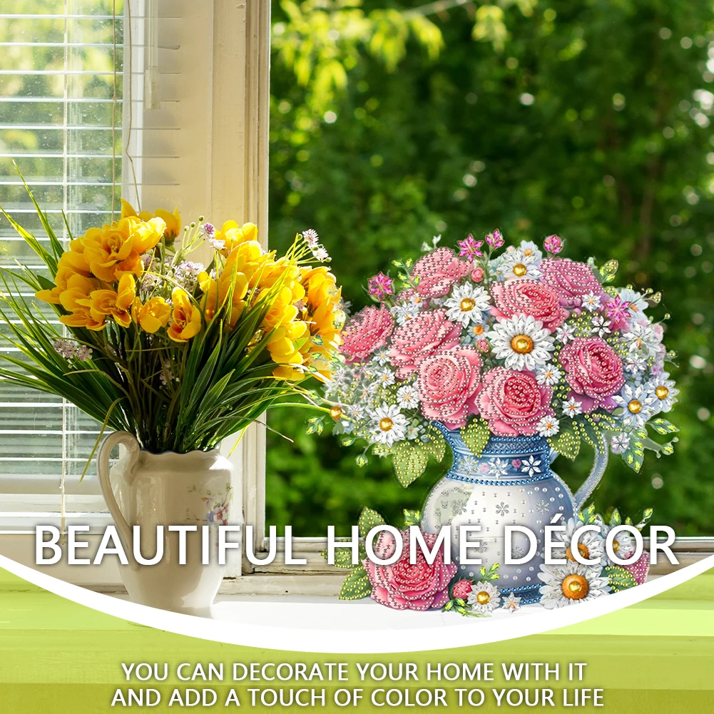 

Acrylic Special Shaped Flowers Table Top Diamond Painting Ornament Kits Diamond Painting Desktop Ornaments Kit for Desktop Decor