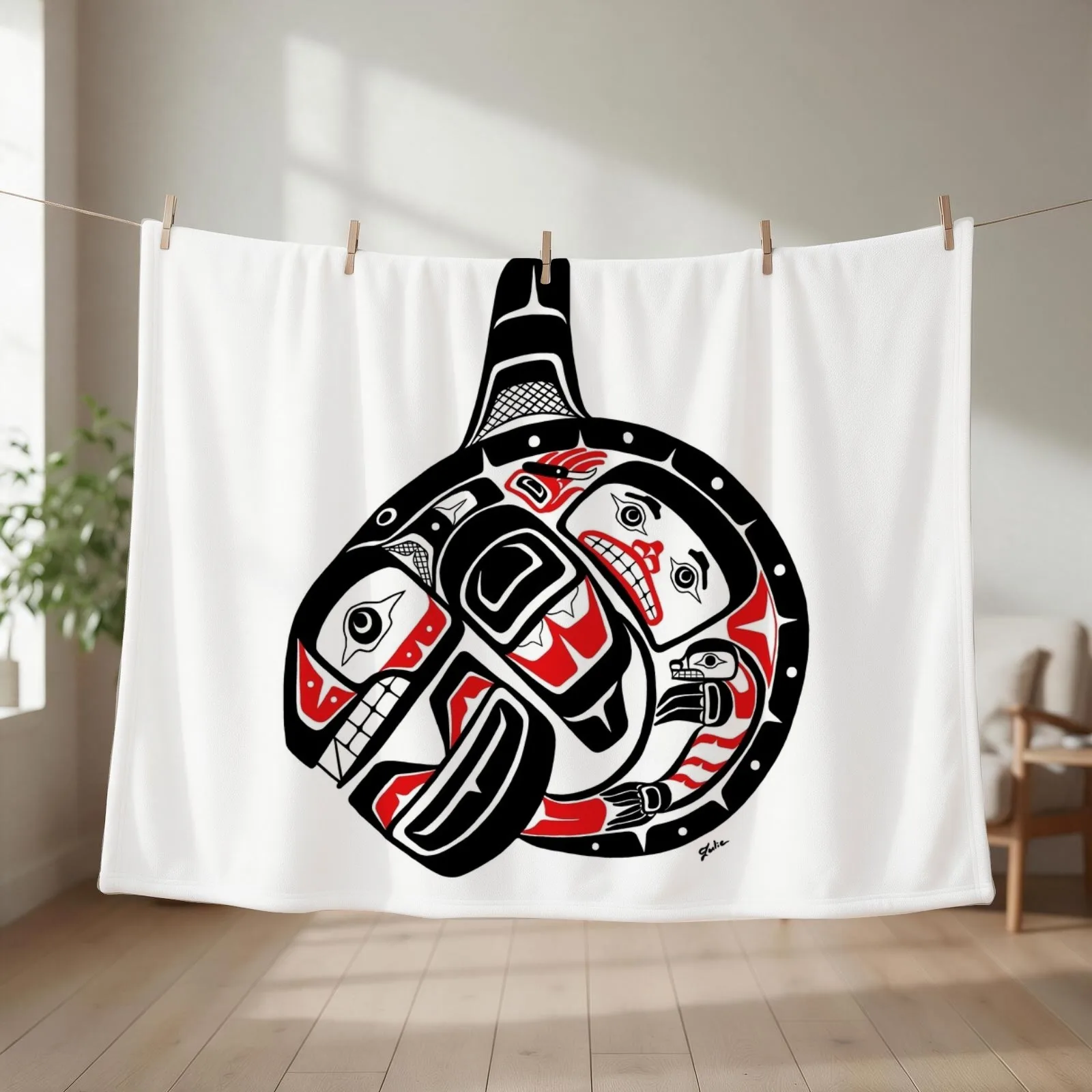 BLACKFISH - PNW Alaska, Tlingit style orca killer whale Throw Blanket couch cozy soft plush fuzzy picnic outdoor blanket