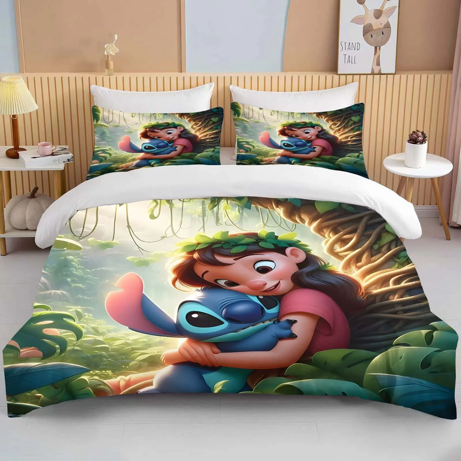 Imagem -05 - Disney Princess e Stitch Impresso Bedding Conjunto para Adultos e Crianças Capa de Edredão Anime Quilt Full Size Comforter Birthday Gift