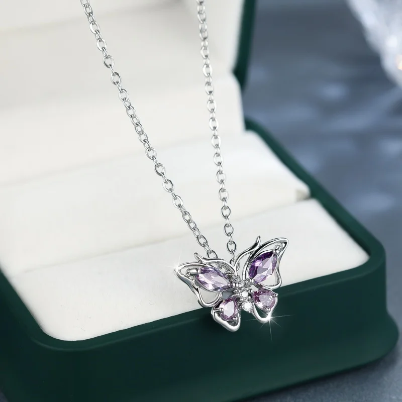 European and American Purple Horse Eye Butterfly Necklace, Niche, Light Luxury, Collarbone Chain, High-end Design, Gift Giving