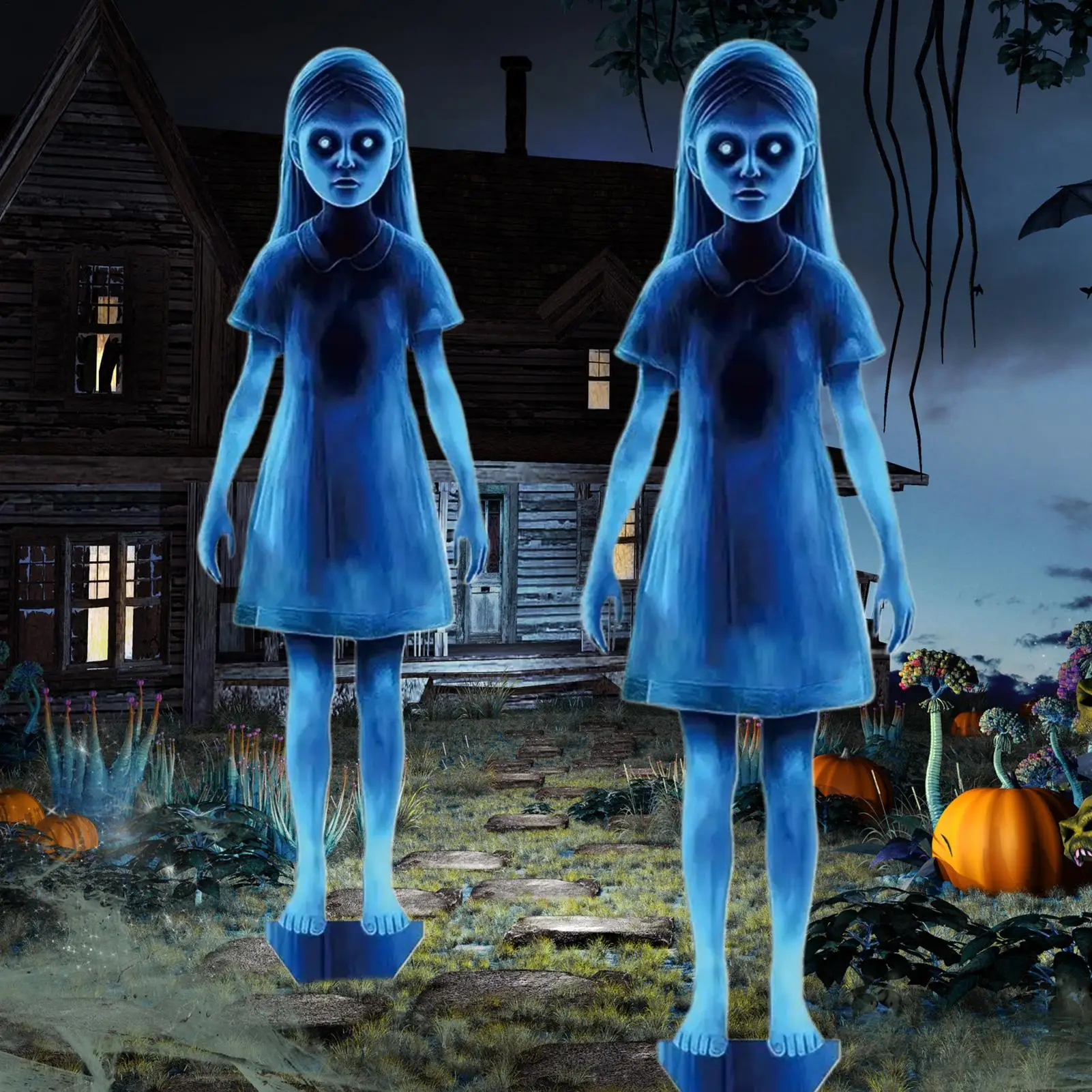 

Outdoor Halloween Decorations Yard 2 Pieces Garden Stakes Ghost Sign Spooky for Photo Backdrop Party Driveway Entrance Lawn