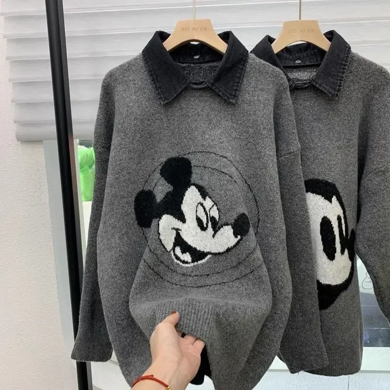 Disney Mickey Winter Knitted Sweater Women\'s Warm Fleece Comfortable Women\'s Pajamas Silk Pajamas Women\'s Casual Loungewear Top