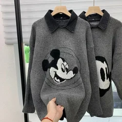 Disney Mickey Winter Knitted Sweater Women's Warm Fleece Comfortable Women's Pajamas Silk Pajamas Women's Casual Loungewear Top