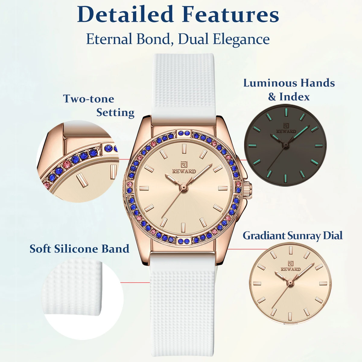 2025 جديد مكافأة ساعة كوارتز نسائية حزام سيليكون موضة فاخرة المرأة بسيطة ارتفع الذهب ساعة من الفولاذ المقاوم للصدأ #3