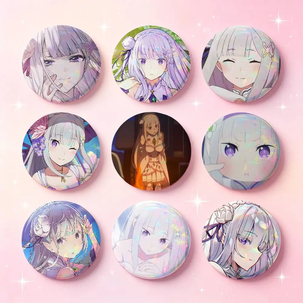 Emilia Anime Figure Badges Button Round Creative Pin Brooch Badge Bag Decor Accessories Fans Collect Friends Gifts