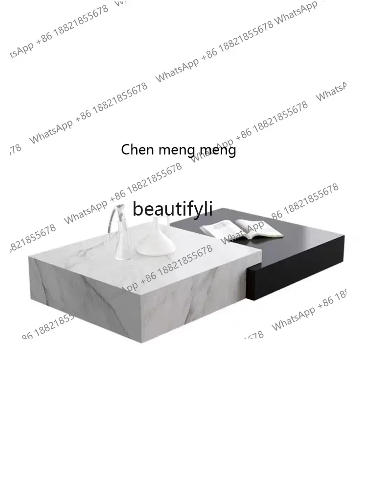 D96  Italian minimalist rock slab coffee table size combination black and white floor rectangle can be customized