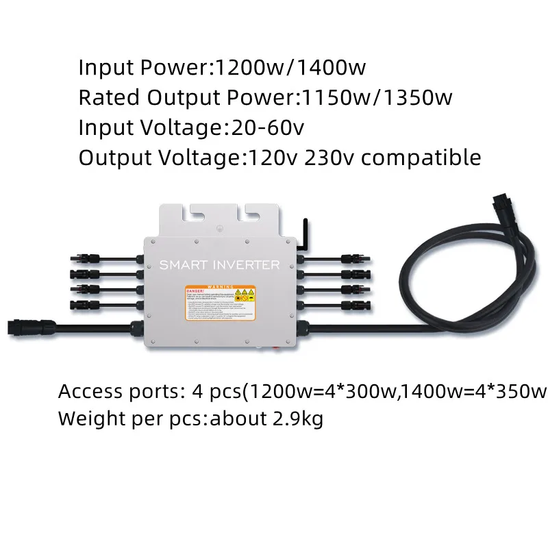 1200W/1400W Smart On-Grid Tie WiFi Micro Inverter Phone APP Remote Monit DC20-60V To AC120V 230V Auto Compatible Solar Invertor