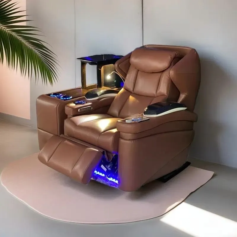 Brown Luxury Office Chair with Lift Cabinet Home Cinema Boss Chair for Media Room