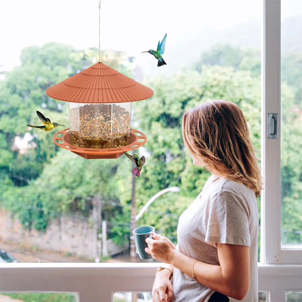 Must - Have for Bird Lovers: 1 - Piece Automatic Foot - Feeding Outdoor Bird Feeder with Hanging Nut Dispenser and Multiple Hole