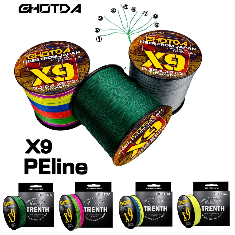 Ghotda x9 linha de pesca trançada 20-80lb japão super suave multifilamento x9 linha de pesca resistência à abrasão linha de água salgada 300m