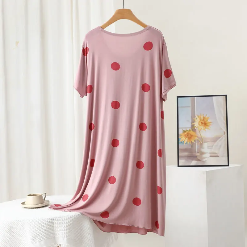 Polka dot Dress Summer Modal Loose Dresses short sleeves Plus size Pleated Sleepdress homewear clothing