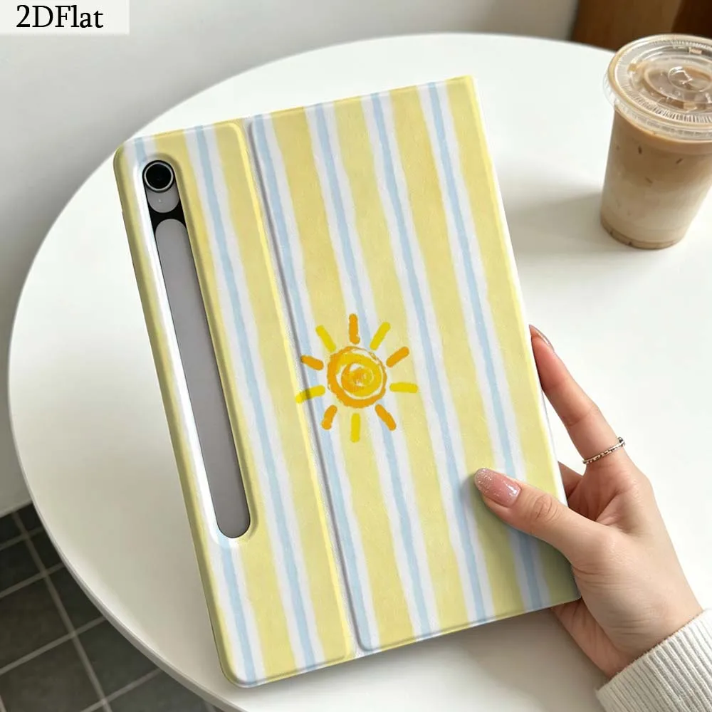 Yellow White Stripes For Samsung Galaxy Tab S11 S10 S9 S8 S7 S6 A11 A10.1 A9 A8 A7 Ultra FE Plus Soft Tablet Case Gift