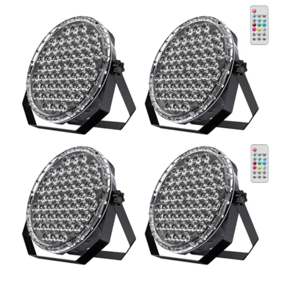 54x1W RGB LED Stage DJ Par Lights with Remote Control, 4 Pack Ultra Slim, RGB, Remote Control, Ultra-Bright LED Panel, One-piec