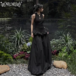 RORORIRI Puffy Black Evening Party Ball Gown Women Retro Stitch Knit Tank Maxi Long One-piece Bubble Dress Gothic Dark Clothes