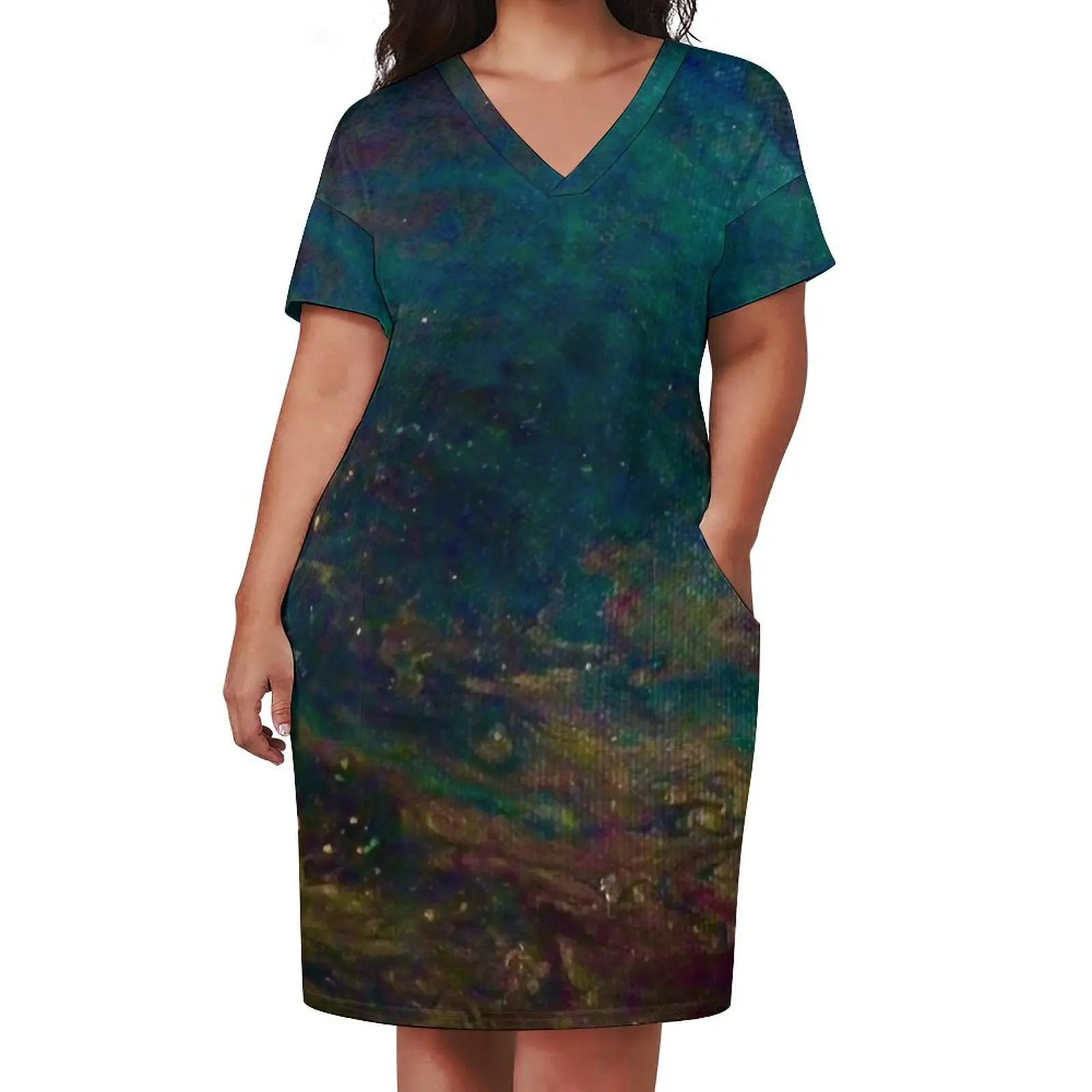 Acrylic Pour No 2 Loose Pocket Dress cute dress long sleeve dress