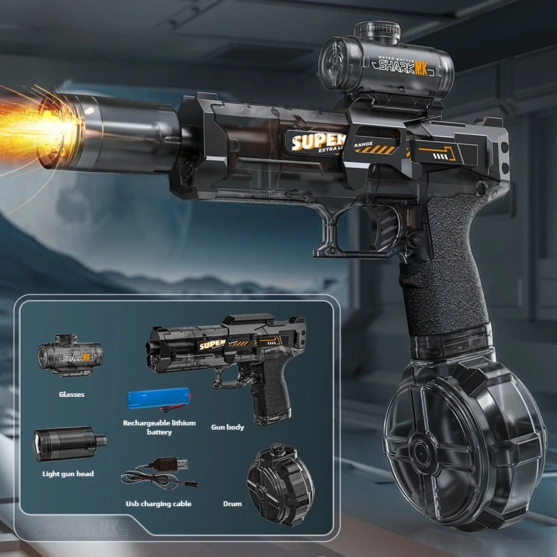 Pistolet à eau électrique pour enfants, jouet de feu respiratoire, pistolet à eau à émission de lumière LED automatique, jouets de piscine de plage en plein air d'été pour enfants