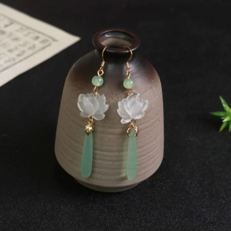 Chinese Retro Lotus Earrings, Water Droplets, Hooks, Chinese Style Women's Cold Style Women's Hanfu