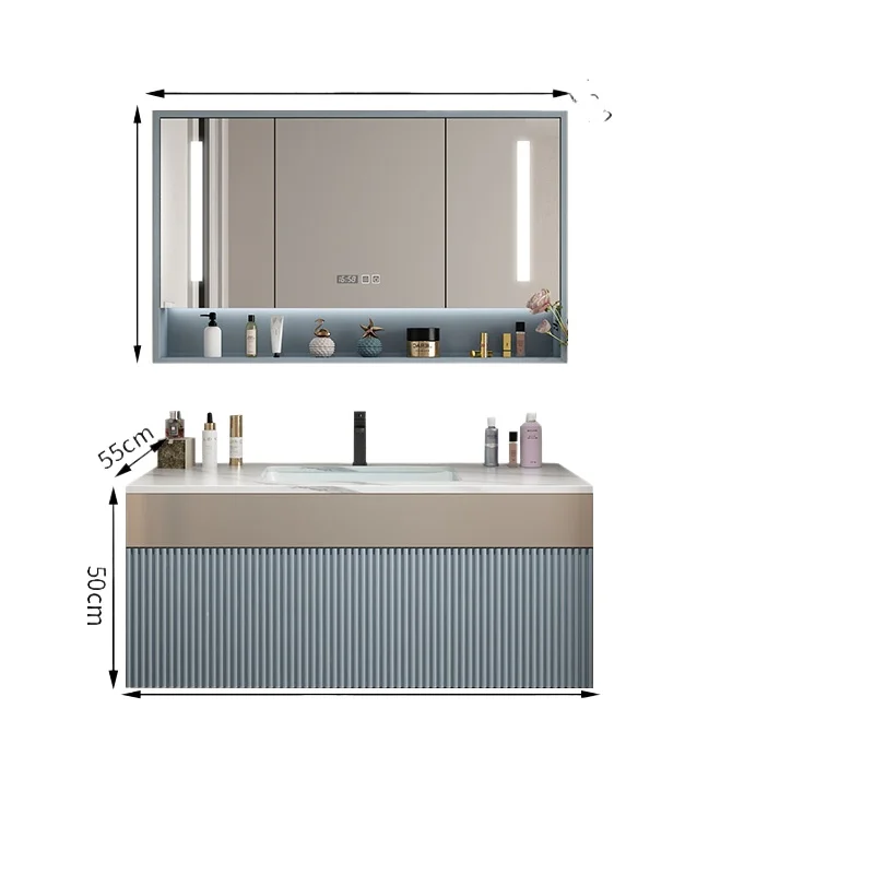 

Light luxury smart oak bathroom cabinet combination bathroom rock slab integrated washing table wash basin set