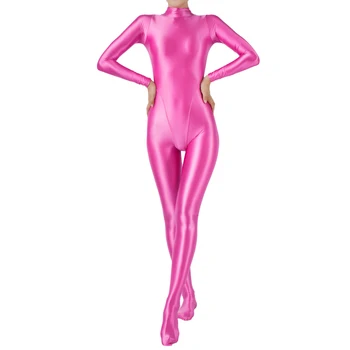 נשים שמן מבריק מבריק מבריק סרבל צוואר ארוך שרוול ארוך גוף גרביונים גוף גוף בגד גוף כושר גופני