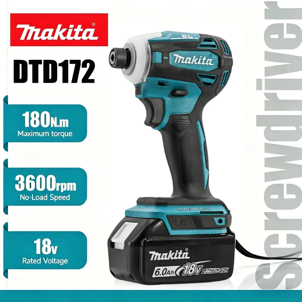 makita-dtd172-1-4-inch-brushless-impact-driver-cordless-180n·m-electric-screwdriver-drill-tool-kit-pro-max-set-bags