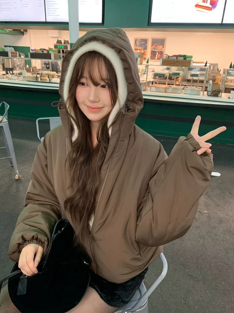 

Winter New Arrival Women's Zipper Jaet Cotton Hooded Embroidered Letter Coat Casual Loose Fit Long Sve Daily Wear