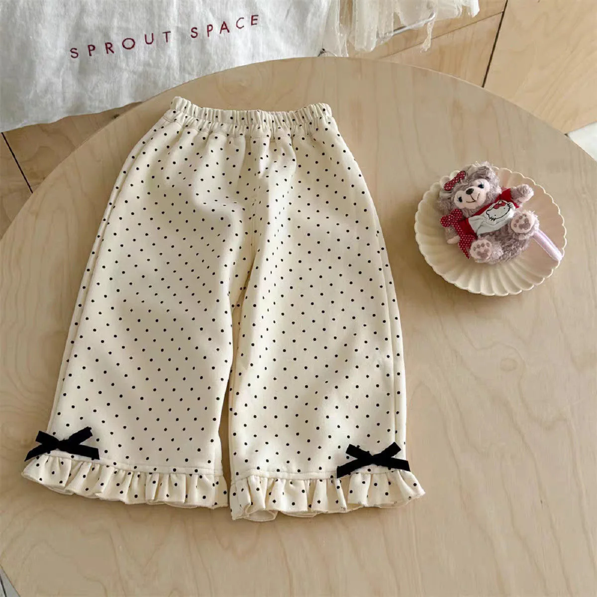 

Girls Pants 2026 Spring New Korean Style Loose Butterfly Bow Polka Dot Straight Leg Pants Casual Daily Versatile Wear