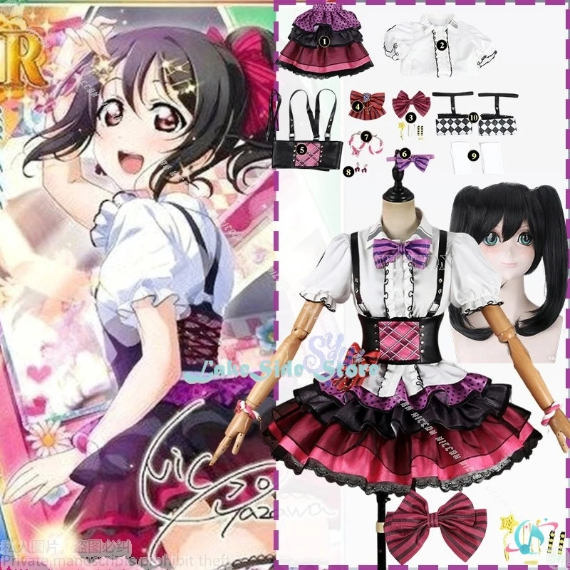 

Anime Game Lovelive Cosplay Nico Yazawa Costume Bibi Group Kawaii Idol Pink Cake Checkered Pattern Cake Dress Lolita Halloween