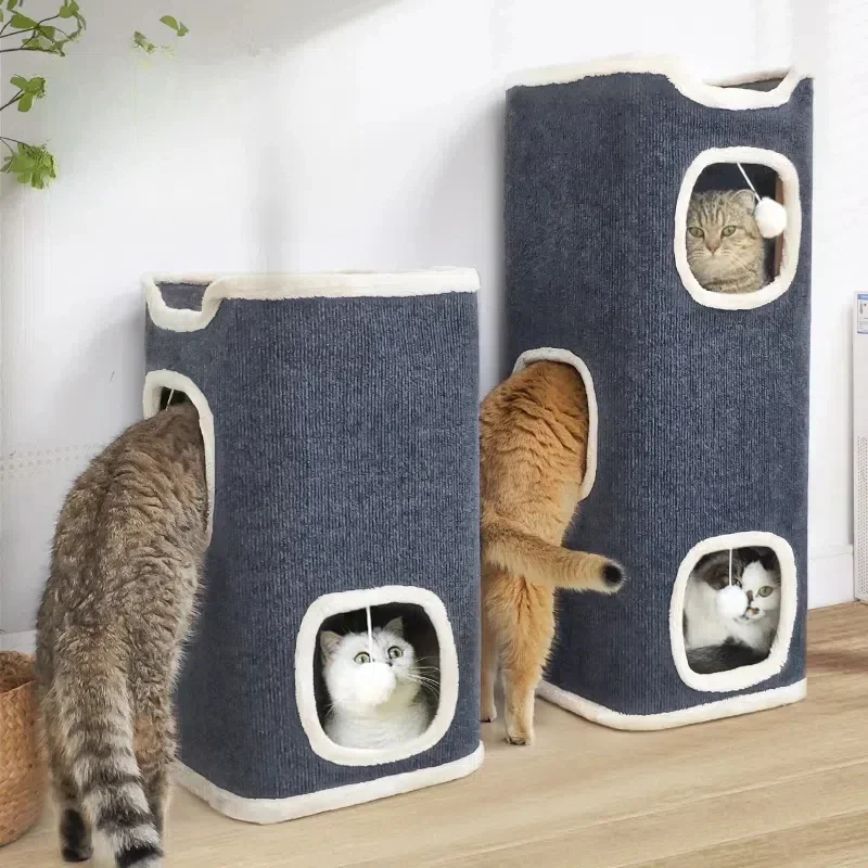 3-tiers Cat Bed Pet House Covered Cave with soft mat Large Hideaway Cat Tent with Fluffy Ball Hanging Outdoor cat house Cat cave