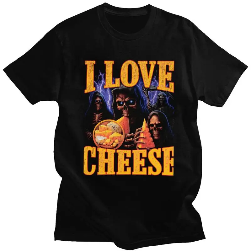 

Футболка I Love Cheese Grim Reaper унисекс с короткими рукавами, модная повседневная одежда, уличная одежда, летние свободные футболки из 100% хлопка