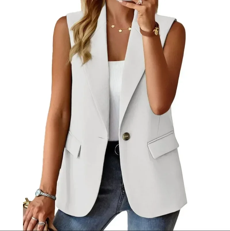 2024-WEWQ Women's Fashion Temperament Trendy Multi-color Candy-colored Vest, Solid-color Multi-color Cardigan Small Blazer Vest