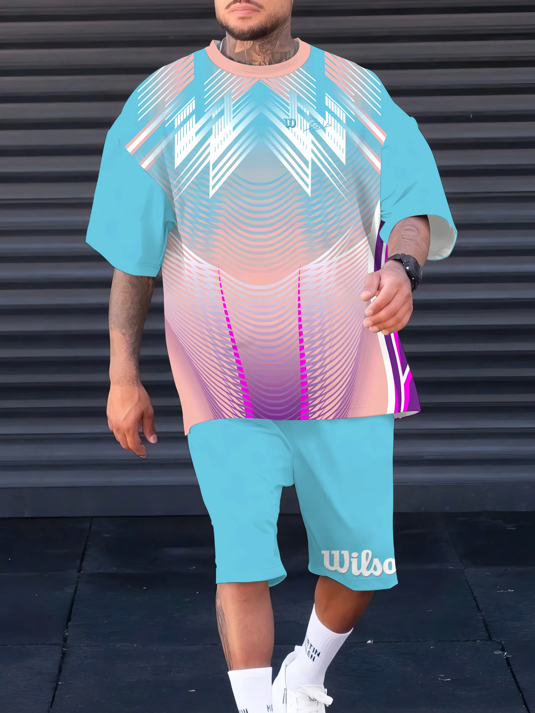 

The 2025 summer new men's set jersey 3D printed casual and fashionable outdoor men's wear