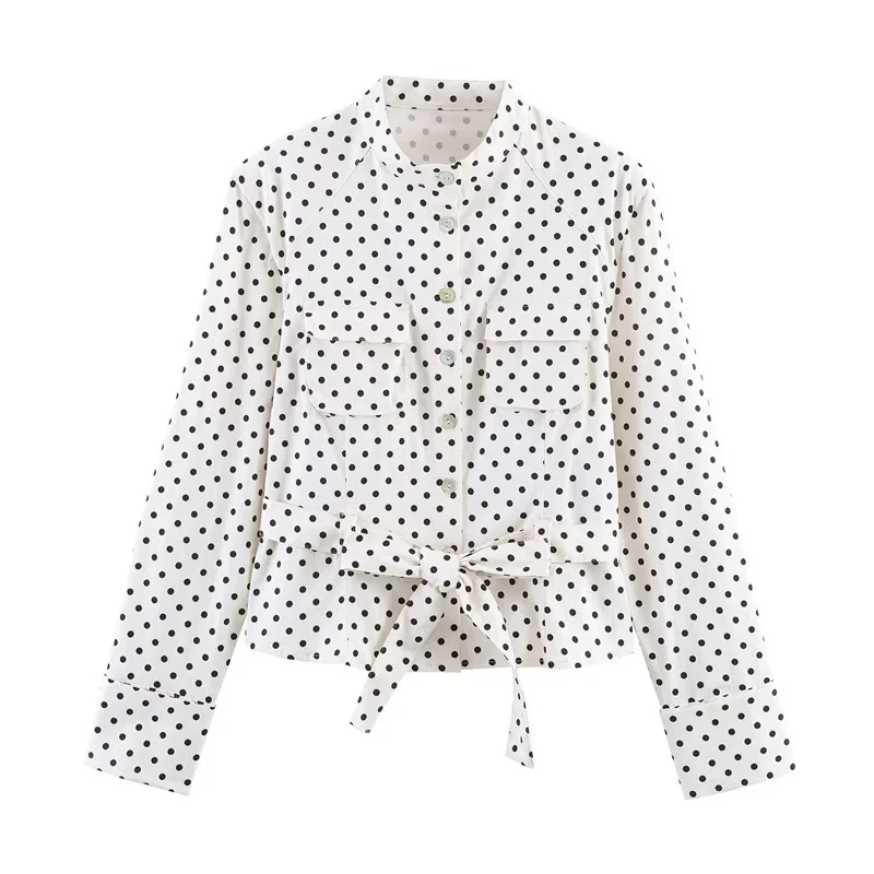 Shpmishal 2026 New Polka Dot Shirt & Wide Leg Pants Set Women Spring Long Sleeve Blouse High Waist Trouser Euro Chic Two Piece