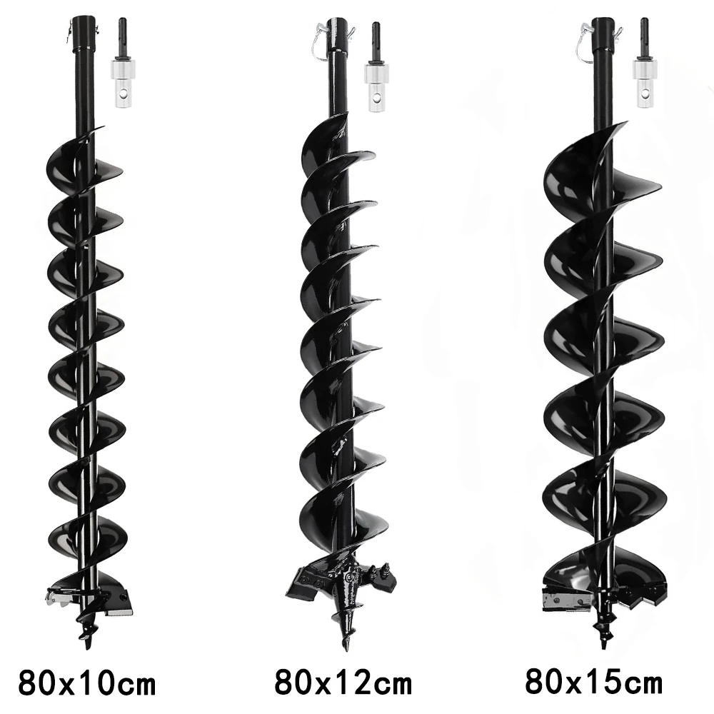Earth Auger Garden Drill with Safety Bolt Adapter, Length 800 mm Garden Spiral Drill Excavation Work Floor Drill Black